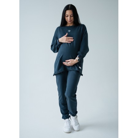 Комплект туника с секретом для кормления и джогеры для беременных Джинсовый